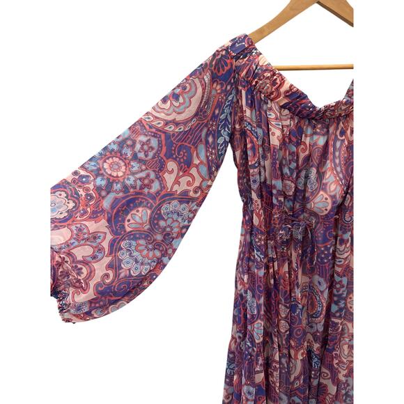 ASOS Design Curve Metallic Off-The-Shoulder Maxi Dress Purple Paisley Size 14 - Picture 5 of 12